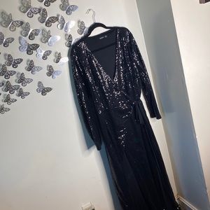 Plus Sequin Wrap Floor Sweeping Maxi Dress